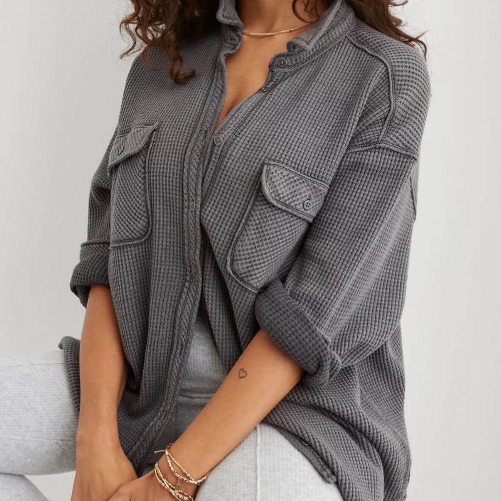 Aerie Gray Button Down Shirt